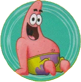 light blue sticker of patrick, sitting and smiling at the viewer.