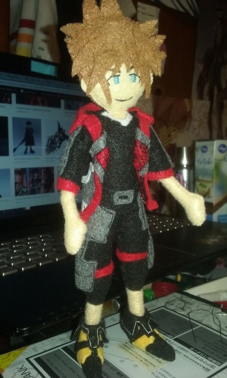 Finally finished my Kh3 Sora felt doll, just in time for Kh3 Orchestra! #kh3 #feltdolls #sora #kingd