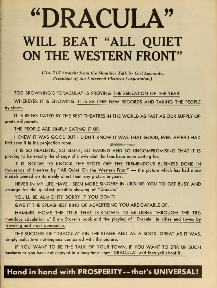 ronaldcmerchant: trade ads in Film Daily for DRACULA (1931) 