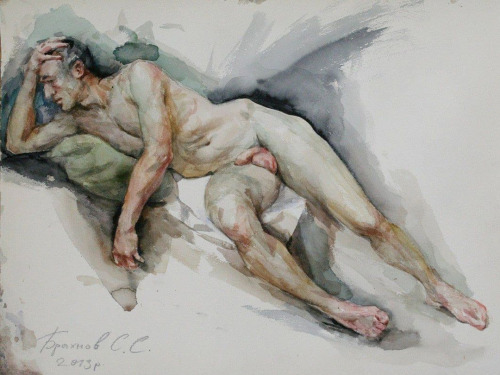 Antonio-M:‘male Nude’, 2013. Svyatoslav Brakhnov Academy. Russian Artist. Watercolourrepost