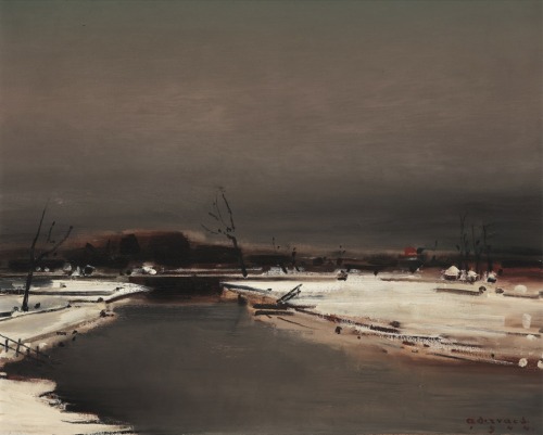 thunderstruck9: Albert Servaes (Belgian, 1883-1966), The River Lys in Winter, 1944. Oil on canvas, 63 x 80 cm. via amare-habeo 