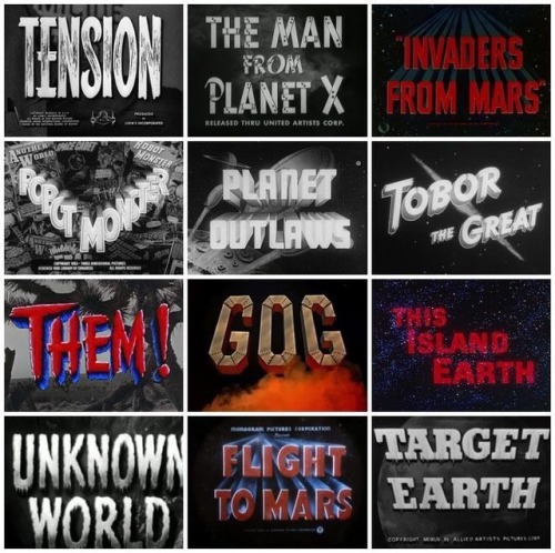 talesfromweirdland:B-move title designs from the 1950s.I didn’t make this myself; I’m not sure where