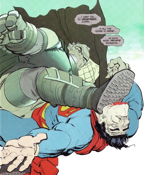 thecomicsvault:  BATMAN v SUPERMANTHE DARK KNIGHT RETURNS #4Art by Frank Miller, Klaus Janson & Lynn VarneyWords by Frank Miller
