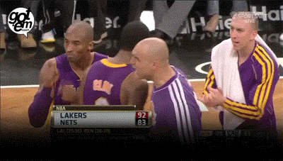 gotemcoach:  DEAR KOBE:  I CAN READ LIPS At the end of a hotly contested game against the Brooklyn Nets, Kobe Bryant did this, followed by Earl Clark icing the game for the Lakers. Of course, the shot never goes in without an exquisite pass from Steve