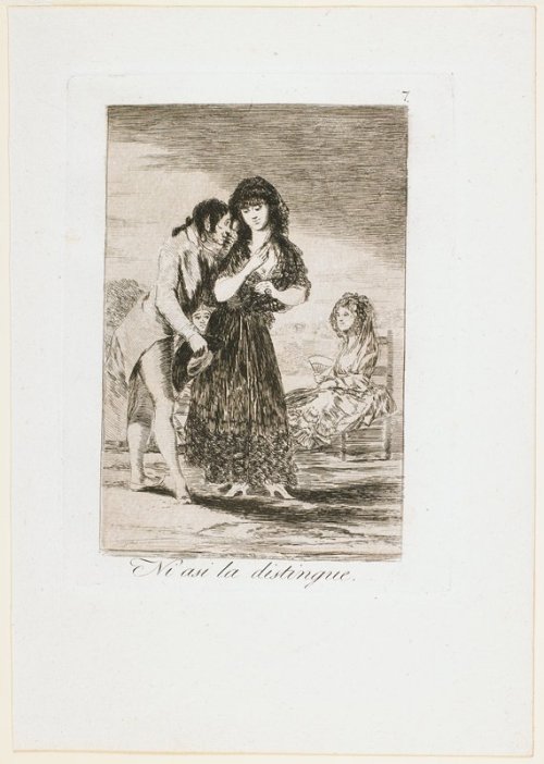 Ni asi la Distingue (Even so he cannot recognize her), from Los Caprichos, Francisco José de Goya y 