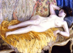 artbeautypaintings:Lady on a gold couch -