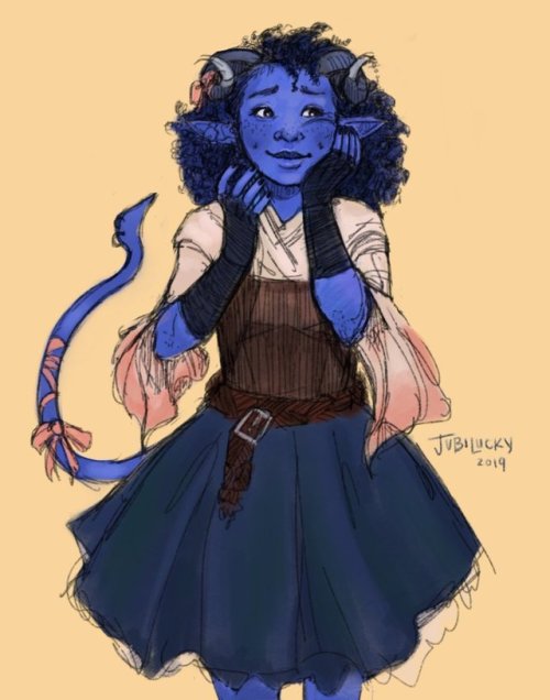 transmollymaukk: jubilucky: baby gorl! [id/ A drawing of Jester from Critical Role. Jester is a blue