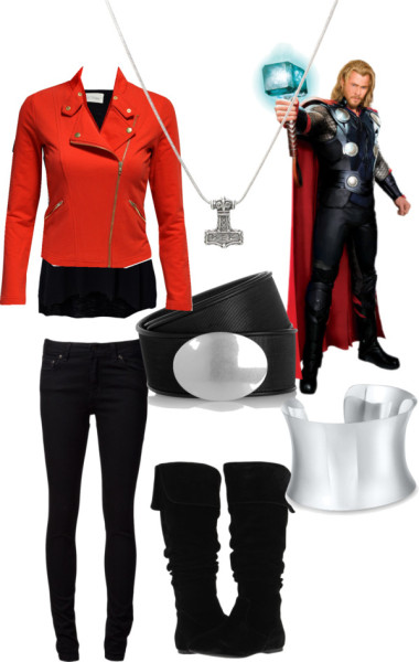 sapphiregemcosplay:
“ Closet Cosplay “Thor” by meagan201c featuring a 100 leather belt
American Vintage black tee, $80 / Jane Norman red biker jacket, $24 / Naked & Famous high rise black jeans / Gabriella Rocha slouchy boots / Cuff bangle, $165 /...