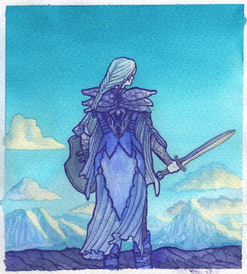 Finished. An elven lady looking the mountains. I’ve been trying things with the masking film, 