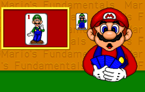 The Luigi card used in playing Go Fish in ‘Mario’s Fundamentals’ on the PC.