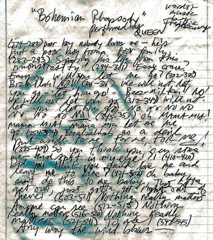 Doin' ight — 'Bohemian Rhapsody' Handwritten lyrics by Freddie...