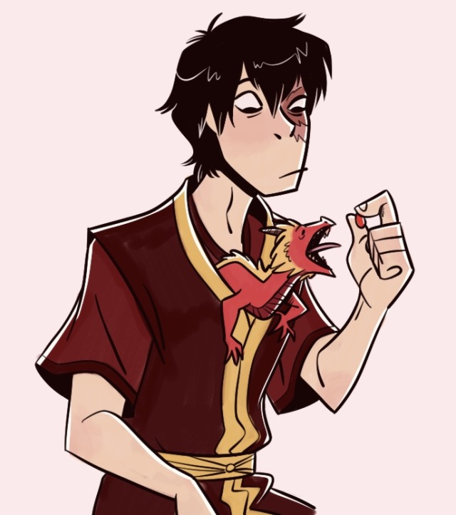 I like to think Zuko would keep Druk a secret for awhile. Druk would hang out in Zuko’s robes and Zuko would get a reputation for dropping bits of food down his shirt and grabbing weird foods from the kitchens at odd times of the day with no explanation.Eventually, Druk would expose himself and it would happen right about the time the dragon equivalent of “the terrible twos” develops. #art #avatar the last airbender #atla#zuko#druk