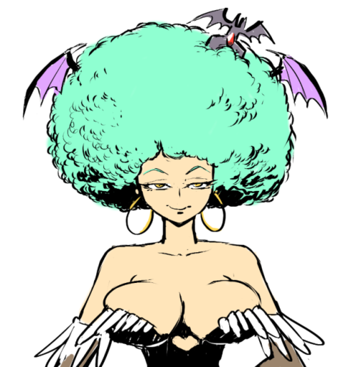 dreaminerryday:i didnt know what to draw today so my friend asked me to draw Morrigan with an afro