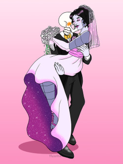 heiressofmemories:I apologize for lateness, but here’s another commission I did for @purplezombietigress of the papyton cuties. Check out her tumblr page for the original artwork of these two in their wedding attire as well as her other cute arts~.