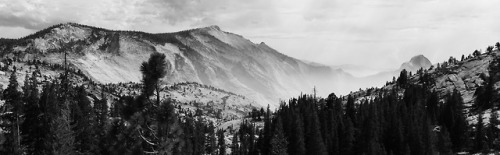 big landscapes: half dome panorama yosemite national park seen from from tioga pass