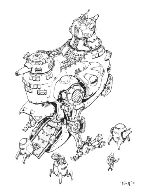 Scanned the drawings of the chicken mechs I did a couple months back: Rooster Artillery and Transpor