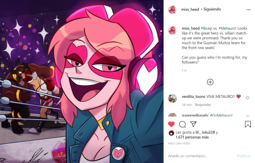 nightfurmoon:  New post from Miss Heed’s instagram!! We get to see a new hero, and Metauro fighting against him! It’s also very interesting to see Black Hat’s logo on the stage… Source below!