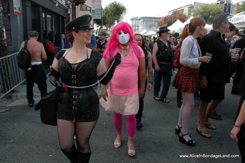 mistressaliceinbondageland: Taking my sissy for  a walk during the Folsom Street Fair in San Francisco, California. Epic public crossdressing humiliation plus bondage!!! http://www.aliceinbondageland.com 