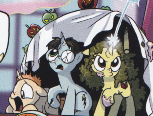 hickeybickeyboo:  Cameos in an MLP comic that I find entertaining Ramsay, Snape + Trelawney (assumed) Harry, Hermione, Ron Saturn, Chibiusa Uranus, Neptune 