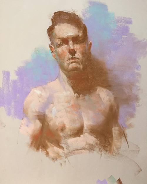 kimdavidsmith:  Pastel portrait by Bob Palevitz ✍🏼 #bobpalevitz #art #artist #pastel #portrait #kimdavidsmith #color #maleform #malenude #malemodel #studio #artmodel #pectoralismajor #biceps #deltoids #skin #body #bodypositive #drawing #springstudio