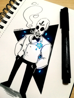 chibigaia-art:   “What happened to you, Manny, that caused you to lose your sense of hope, your love of life?”“I died.”I decided to draw some of my fave skeletons for Inktober, so I started with the latest addiction- Manny Calavera from Grim Fandango