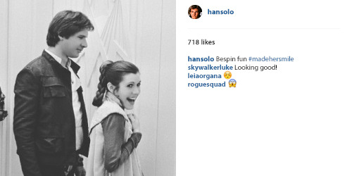 theprincessleia:the original trio + instagram: the han solo edition