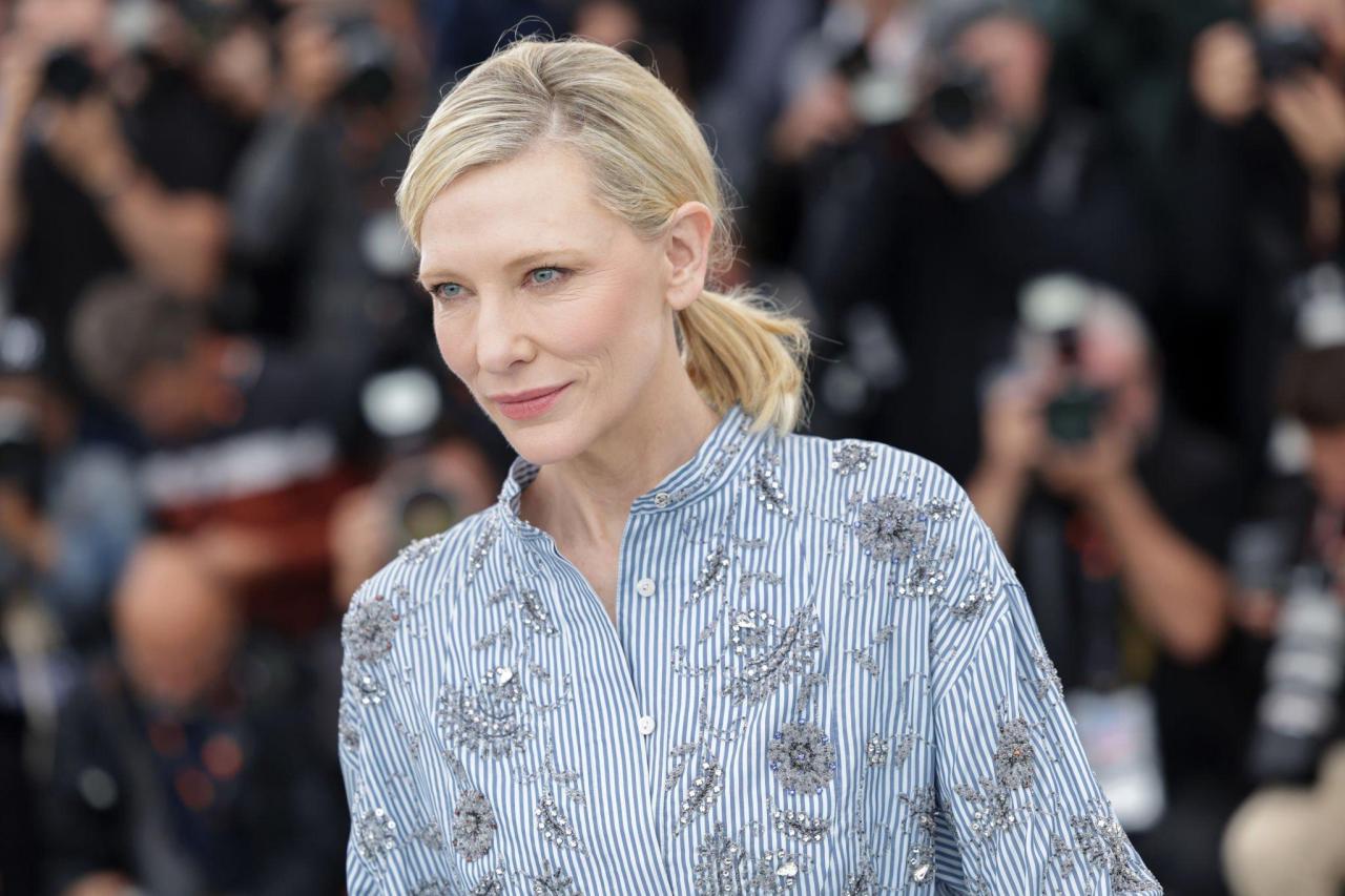 Cate Blanchett in Louis Vuitton at ''The New Boy'' 76th Cannes Film  Festival Photocall & Premiere