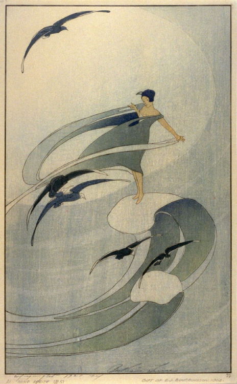 design-is-fine: Bertha Lum, Wind sprite, 1920. Color woodcut. Via FAMSF