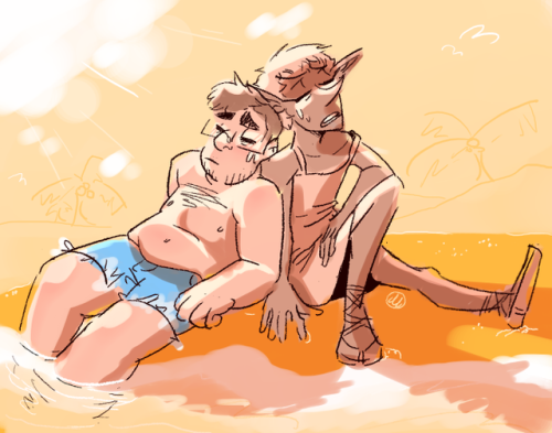 clownrenown:beach episode it’s! so! hot! im! in! hell![image description: a drawing of Ba