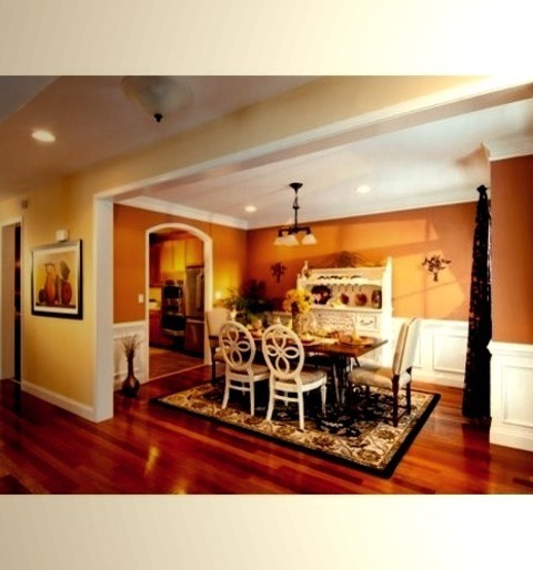 Dining Room - Traditional Dining RoomMid-sized Enclosed Dining Room With Orange Walls And A Traditional