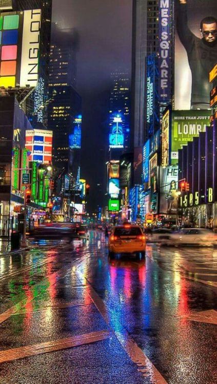 Rainy night in Times Square, NYC.