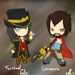 yordles:  League of Legends: Twisted Fate + Graves Chibi by ~TheMuteMagician 