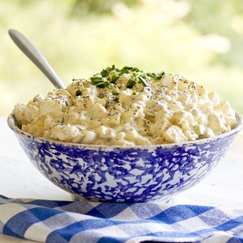 Smoky potato salad is kicked up a bit with one of my favorite seasonings. We love that extra bit of 