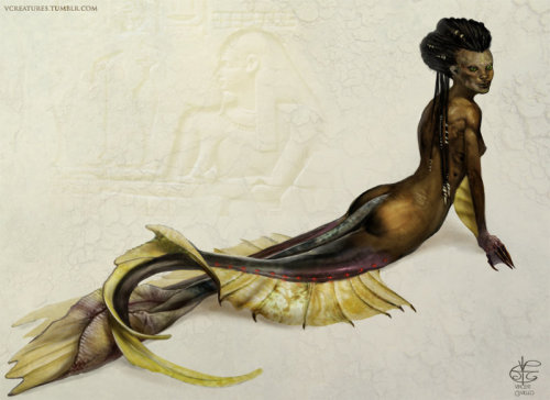 fyblackwomenart:River Sphinx (Nile Mermaid) by V4m2c4