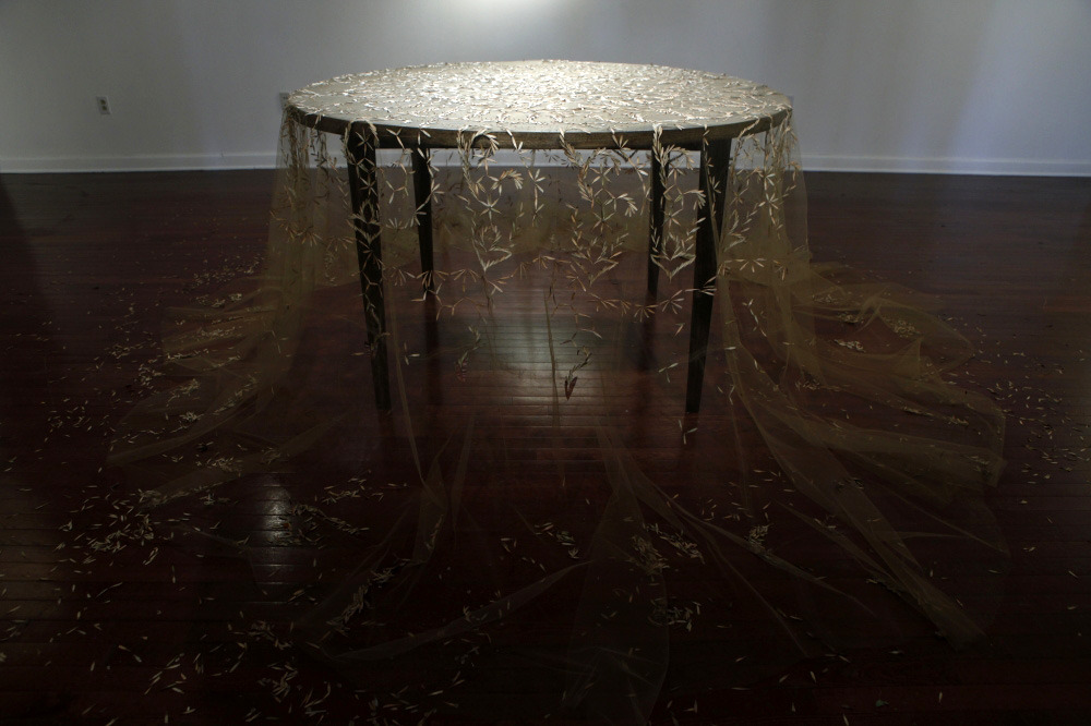 itscolossal:  Heirloom: A Tablecloth Created with Lace-like Patterns of Collected