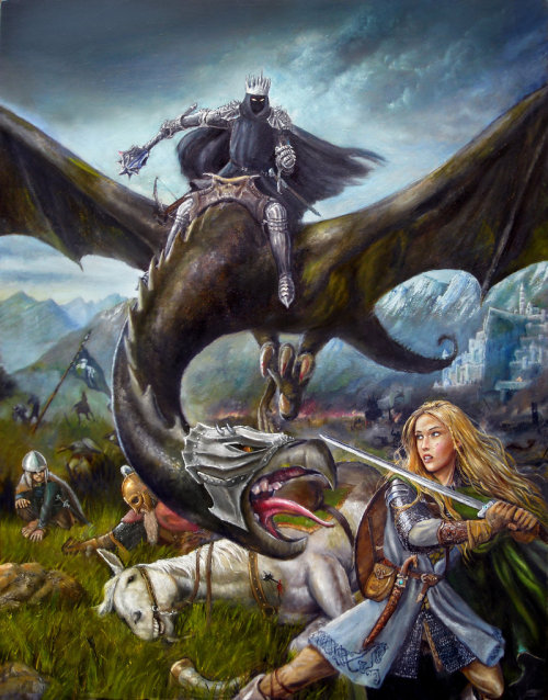 Eowyn and the Nazgul  (via Eowyn and the Nazgul Painting by dashinvaine on deviantART)