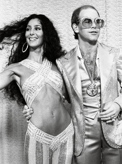 soundsof71:Elton  John&  Cher  at the Rock Music Awards, August 9, 1975, by Ulvis Alberts 