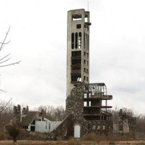 evilbuildingsblog:  Hall Manor and its unfinished 16 story bell tower, Mechanicsburg, PA