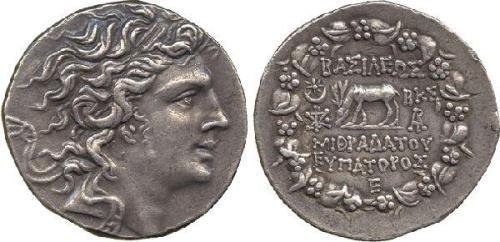 archaicwonder:February 75 BC, Silver Tetradrachm, Kingdom of Pontus, Mithradates VI Eupator (120-63 