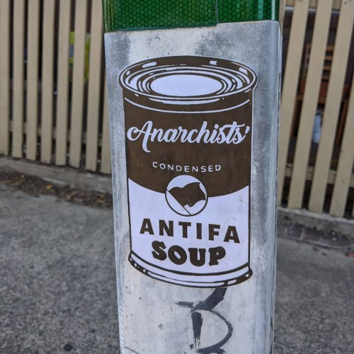 &lsquo;Antifa Soup&rsquo; stickers seen around Newark, New Jersey, referencing Trump’s claim that an