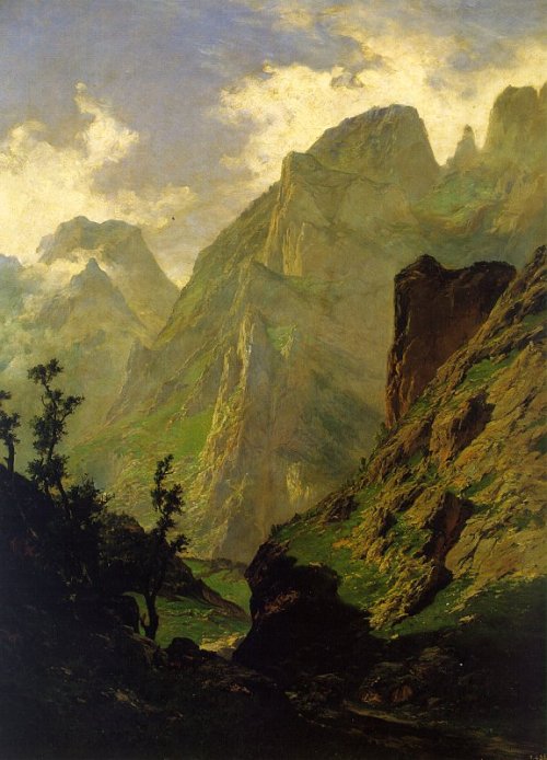 the-paintrist:  oldpaintings: The Mancorbo Canal in the Picos de Europa, 1876 by Carlos de Haes (Bel