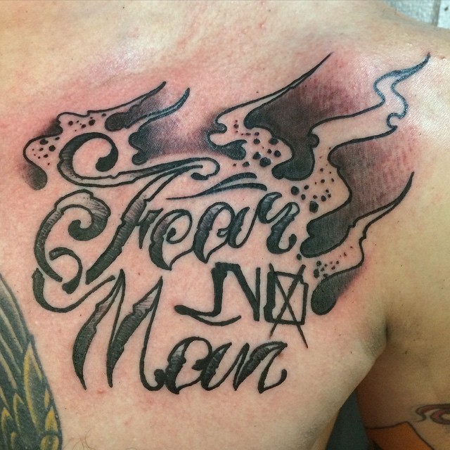 Kiel Ferrari @ Integrity Tattoo — “Fear no man” from tonight #blackandgreytattoo...