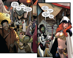 brianmichaelbendis:  Angela and Gamora (Guardians of the Galaxy #11.NOW, 2014) Art by Sara Pichelli &amp; Justin Ponsor http://www.comixology.com/Guardians-of-the-Galaxy-Vol-3/comics-series/9574