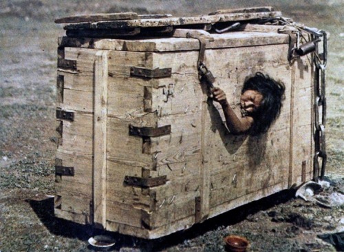 Mongolia in color, 1913. A Mongolian woman sentenced to starvation death.