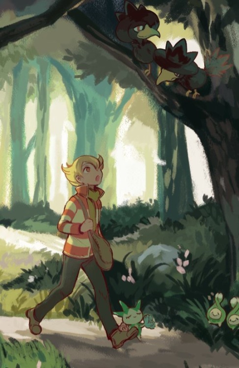 inktho:some crops of my Eterna Forest piece for the @poketravelzine!! Everyone’s piece is amazing so