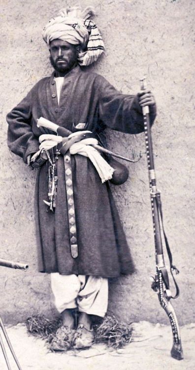 Afghan man with jezail, 1879-1880.