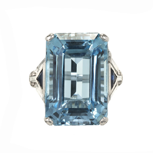 allaboutrings: Vintage Platinum Aquamarine, Sapphire, and Diamond Ring