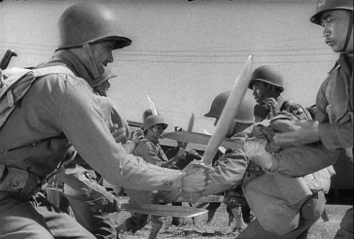 Soldiers of the US 2nd Filipino Regiment training with bolo knives, 1943, World War II.