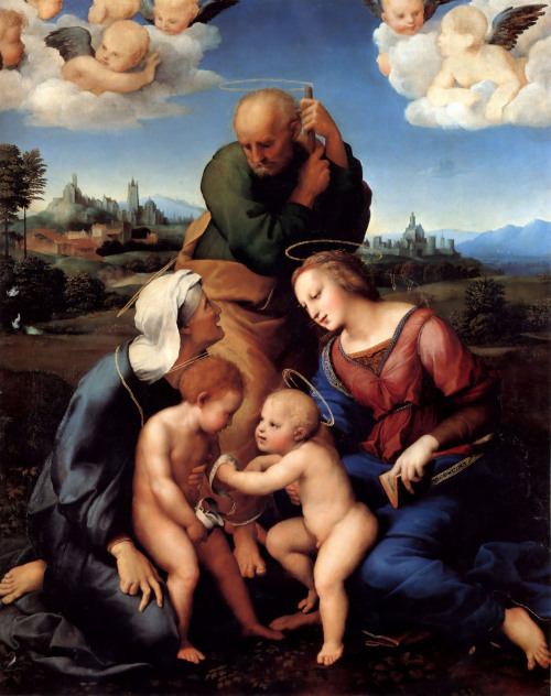 artist-raphael: The Holy Family with Saints Elizabeth and John, 1506, RaphaelMedium: oil,canvas