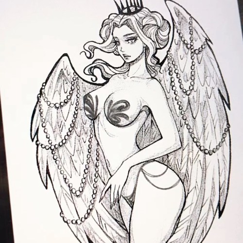 AngelaWhen I drew this work, I thought about the dancing swan princess, dark angel and mythical bi